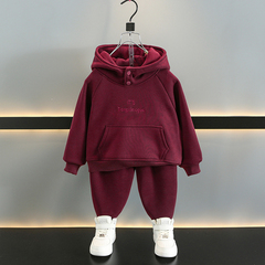 男童女童加绒卫衣套装2024新款宝宝连帽衣服时髦儿童一体绒两件套