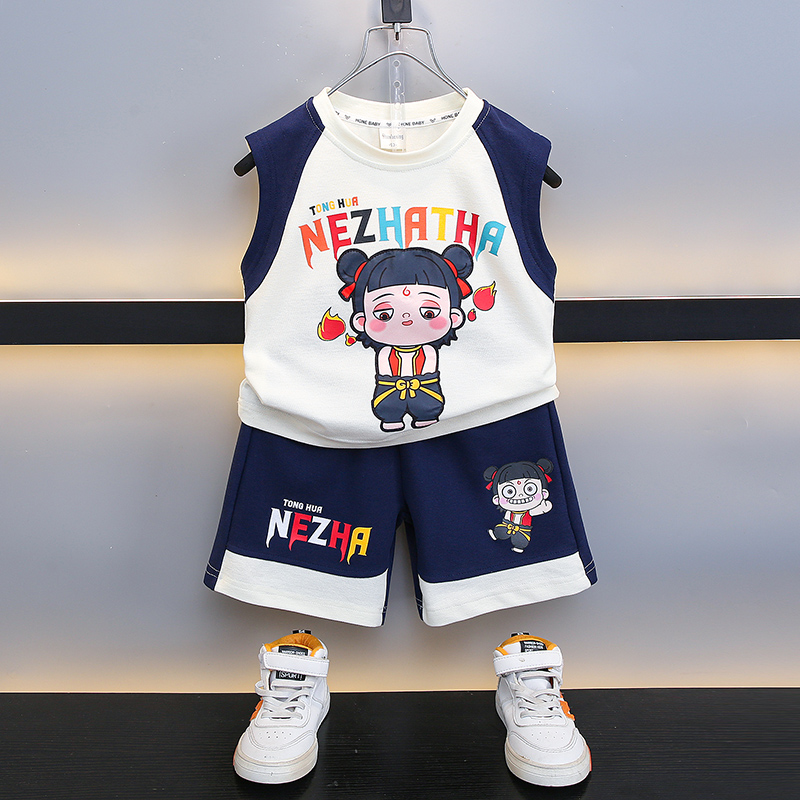 哪吒衣服男童夏季无袖背心套装2025新款痞帅儿童夏装运动两件套潮