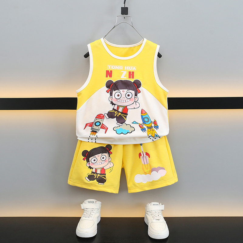 哪吒儿童服装男童夏装背心套装2025新款宝宝夏季薄款运动两件套潮