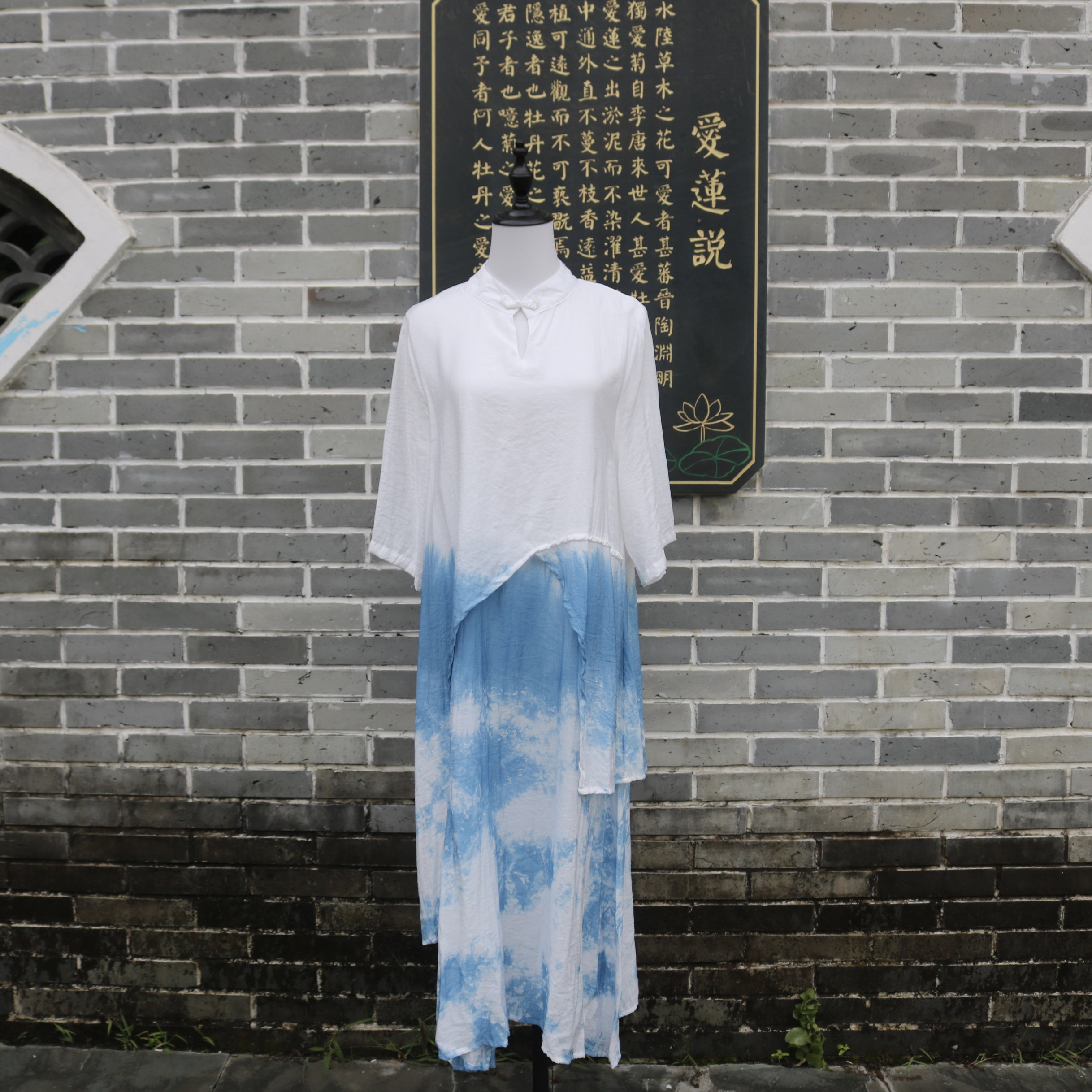 云南大理白族手工扎染夏季连衣裙盘扣裙扎染宽松短袖裙子度假裙女