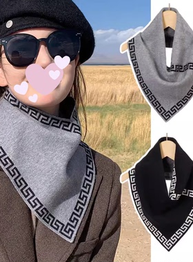 针织毛线小围巾女灰色秋冬季护颈围脖套头三角假领子妈妈保暖丝巾