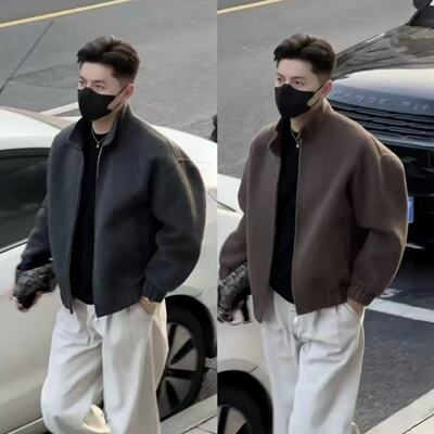 2026春秋季男奢系列优雅轻熟老钱手工双面羊毛呢立领短款夹克外套