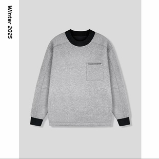 设计拼色圆领卫衣 加绒加厚时尚 新品 气质百搭圆领卫衣男款 冬季