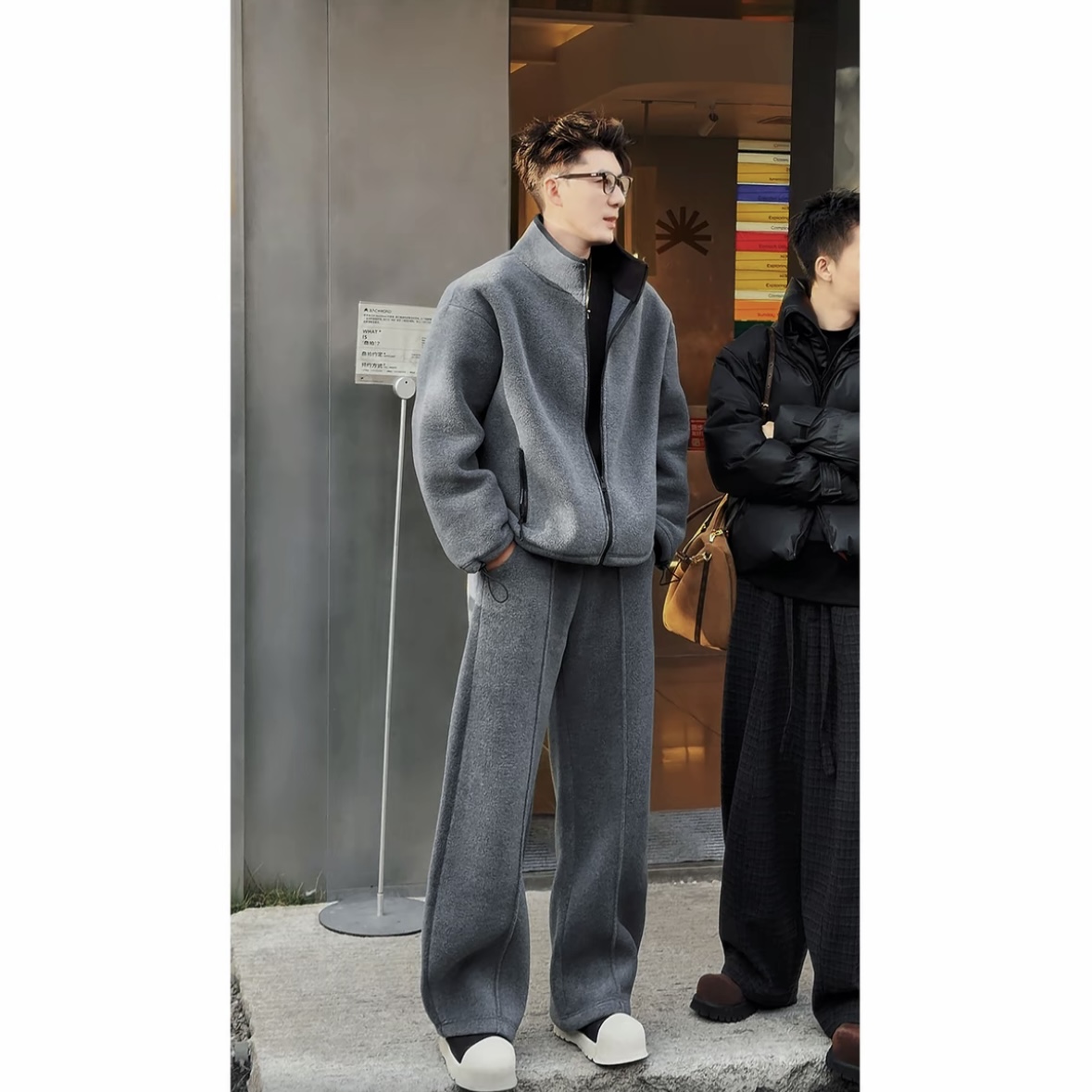 秋冬新重磅美式休闲连帽卫衣套装男简约廓形宽松外套直筒卫裤潮