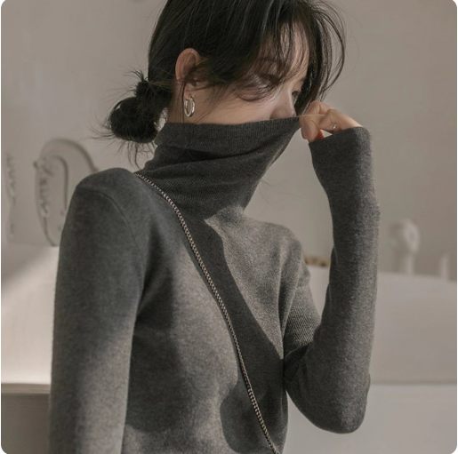 高领毛衣女100%软糯羊毛针织衫修身堆堆领打底衫秋冬高级感上衣