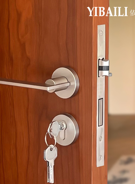 依佰利简约中古复古拉丝银不锈钢把手室内卧室房门拉丝镍静音门锁