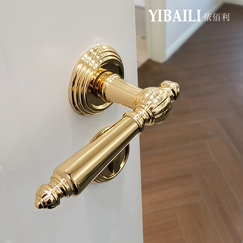 依佰利法式奶油风复古纯铜门锁