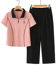 妈妈夏装时尚运动服套装女2026新款中老年洋气减龄短袖Tt恤直筒裤