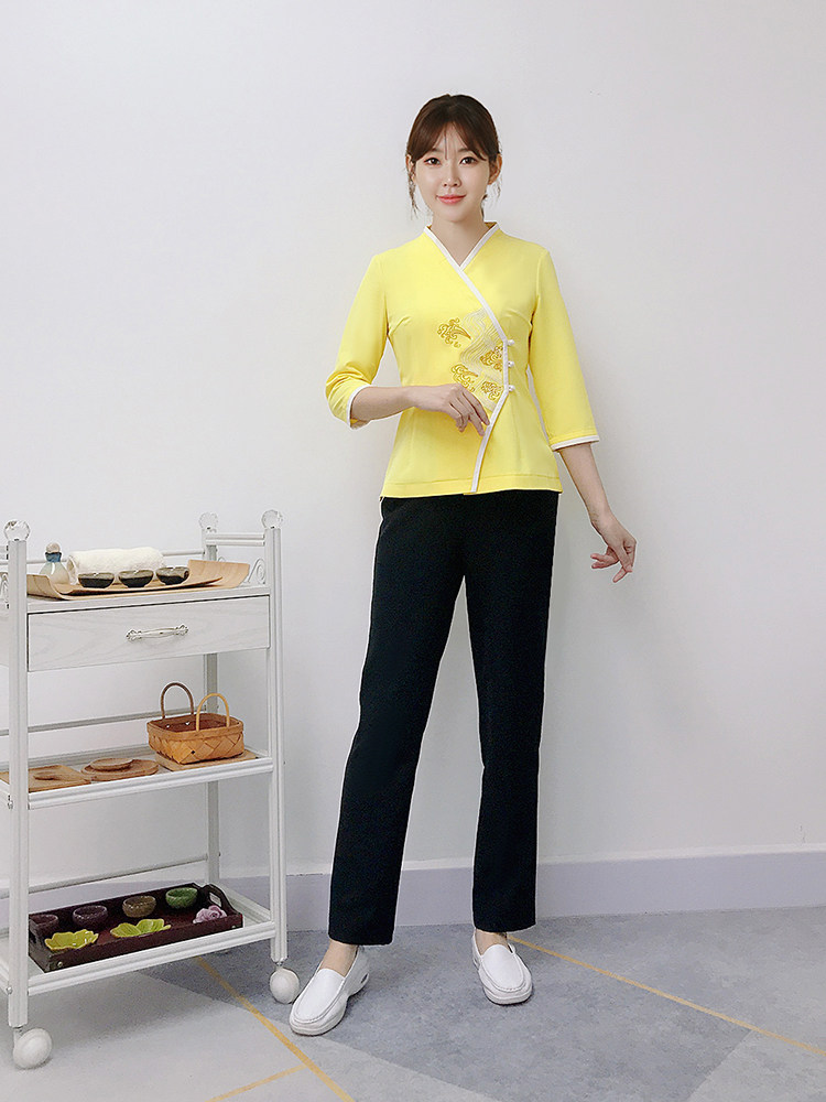 새로운 호텔 웨이터 유니폼 7부 소매 반팔 여성 중식당 케이터링 찻집 호텔 특별 슬림 슈트