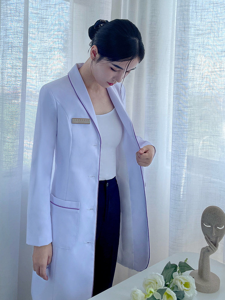KOREAN-STYLE WHITE COAT LONG-SLEEVED DOCTORS UNIFORM SPRING AUTUMN AND WINTER WOMENS WHITE COAT PLASTIC SURGERY HOSPITAL BEAUTY SALON NURSE WORK CLOTHES