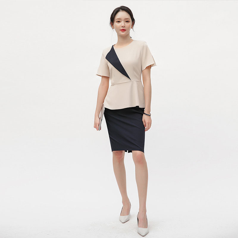 NEW KOREAN BEAUTICIAN OVERALLS WOMENS APRICOT BEAUTY AND HEALTH CLUB SPA TECHNICIAN UNIFORM SET SHORT-SLEEVED HAN FAN