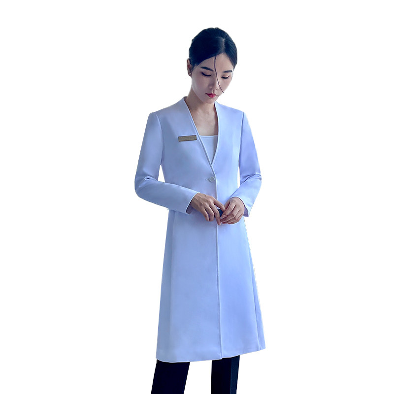 HIGH-END KOREAN DOCTORS UNIFORM WHITE COAT DENTIST CHINESE MEDICINE COAT GOWN SLIM MID-LENGTH