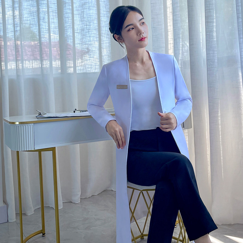 HIGH-END KOREAN DOCTORS UNIFORM WHITE COAT DENTIST CHINESE MEDICINE COAT GOWN SLIM MID-LENGTH