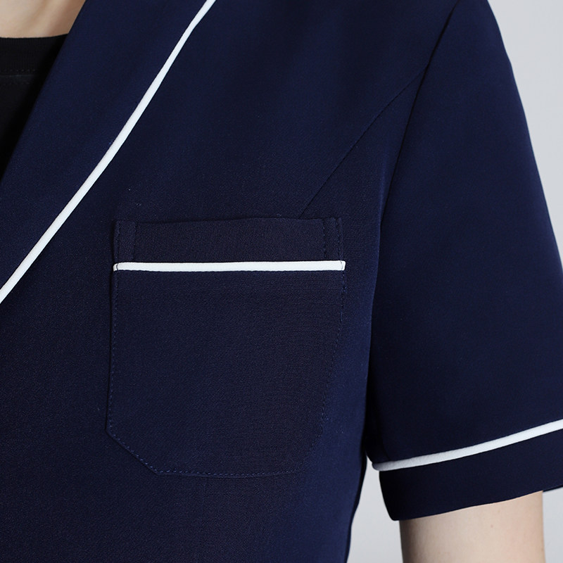 KOREAN VERSION OF SKIN MANAGER WHITE COAT SHORT SLEEVES NAVY BLUE HIGH-END BEAUTICIAN EMBROIDERER DOCTOR WORK CLOTHES WOMENS SPRING AND SUMMER