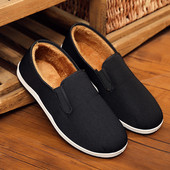 老北京布鞋 千层底工作鞋 男加绒棉布鞋 男保暖中老年一脚蹬平底鞋