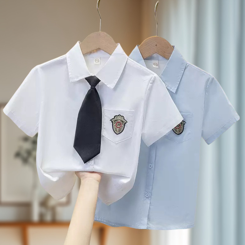 男童女童短袖衬衫儿童学生JK制服衬衣中大童校服幼儿园园服送领带