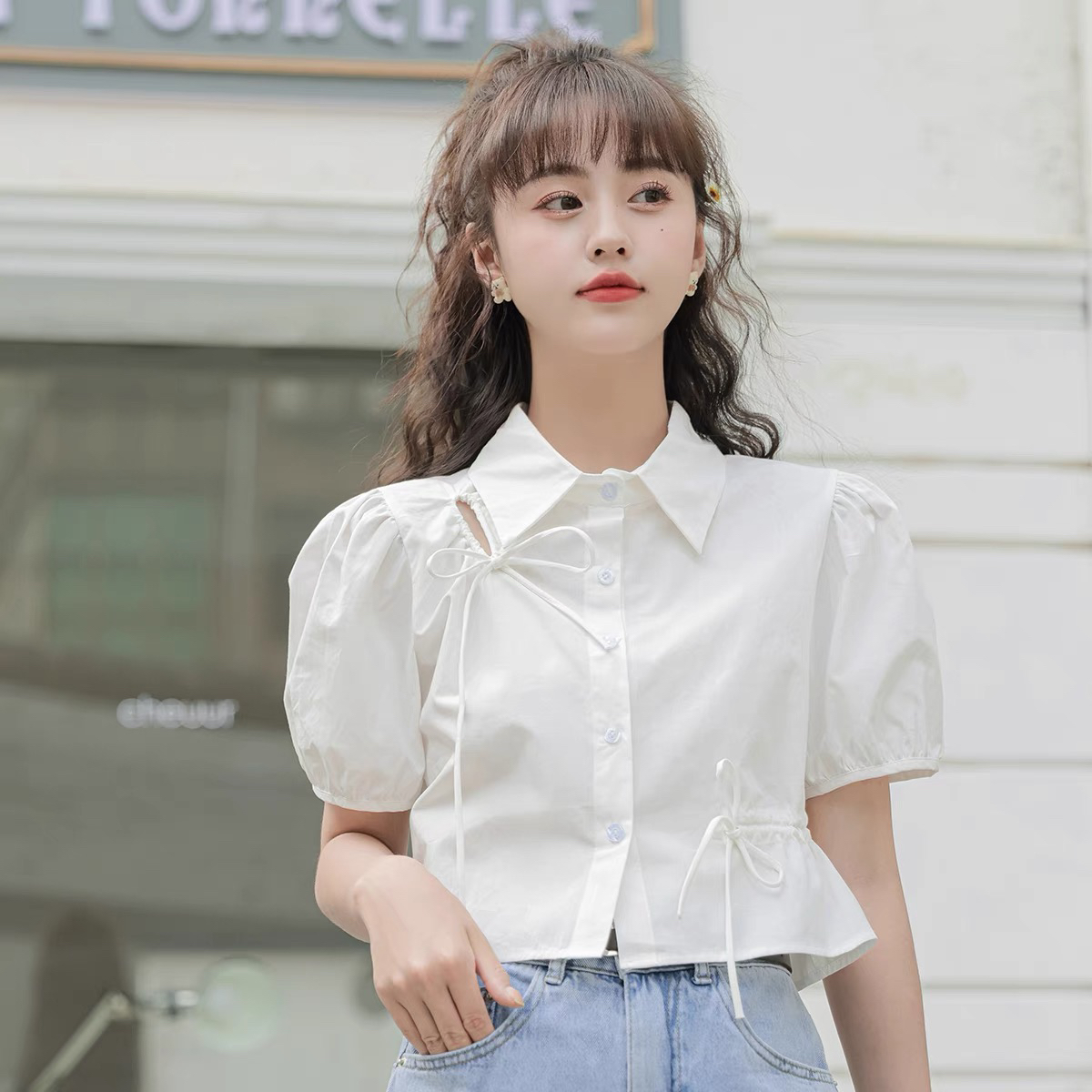 夏季女童短袖衬衫小香风百搭中大童纯棉衬衣韩版时尚洋气翻领上衣