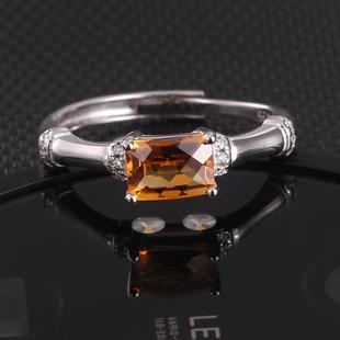 天然新款竹节黄晶戒指女 时尚气质轻奢暴力黄指环送女孩生日礼物