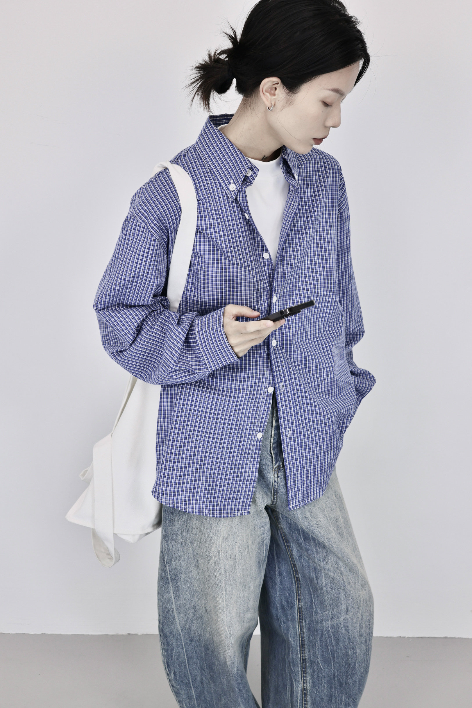 25033P格子衬衫女长袖宽松休闲,女装衬衫,钱塘801（原钱塘901）