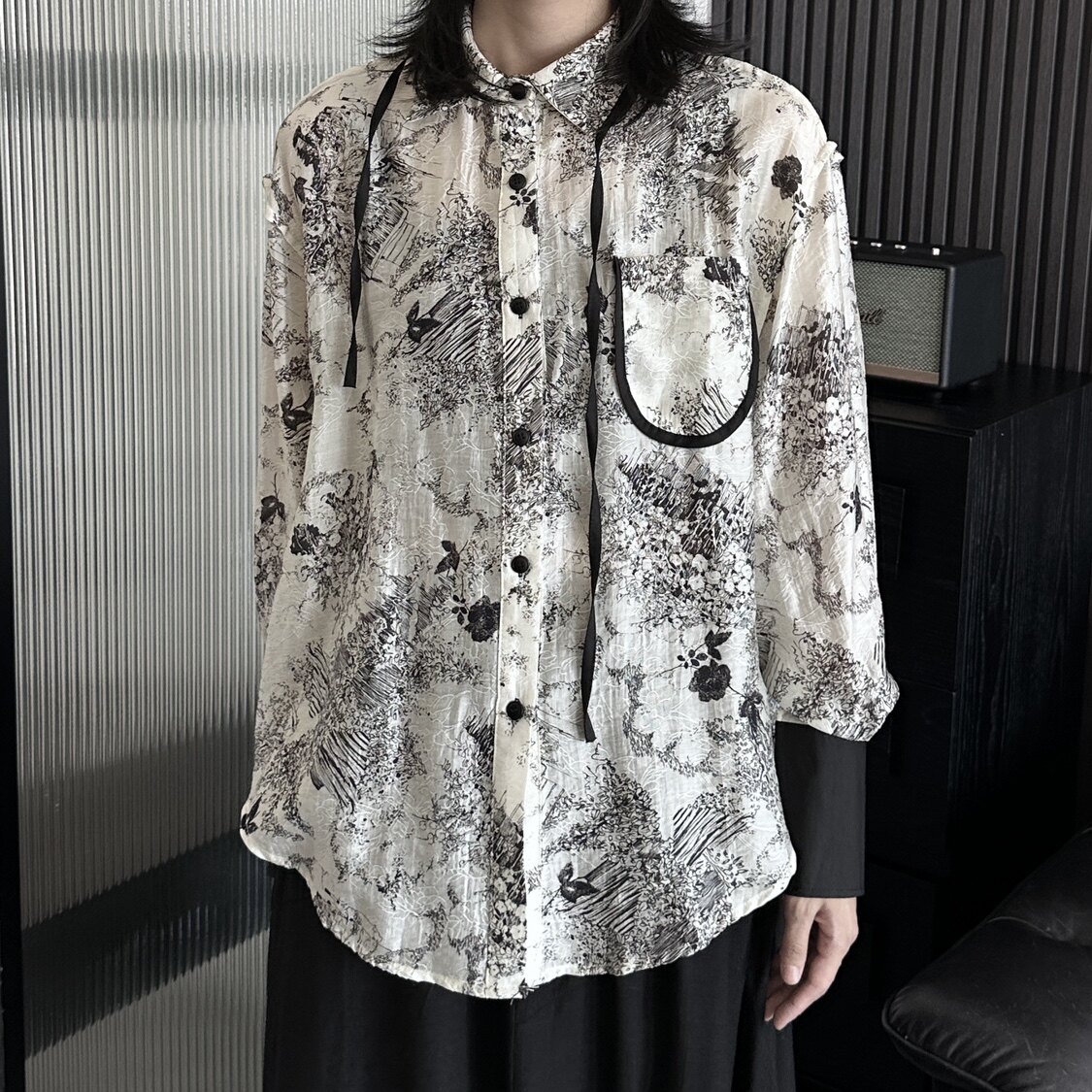 设计感小众山本街头风天丝长袖花衬衫女春夏新款宽松时尚薄款衬衣,女装衬衫,钱塘801（原钱塘901）