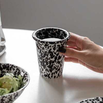 搪瓷杯漱口杯欧美珐琅泼墨杯卷边