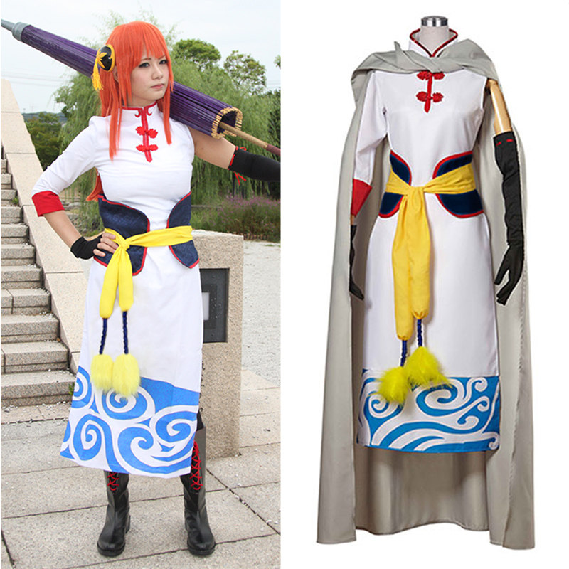 银魂剧场版cos服 完结篇未来神乐旗袍cosplay服装女鞋发卡伞全套