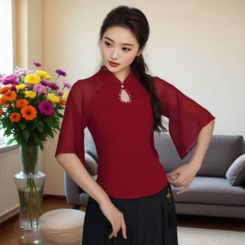 新款夏季女士网纱衣广场舞上衣