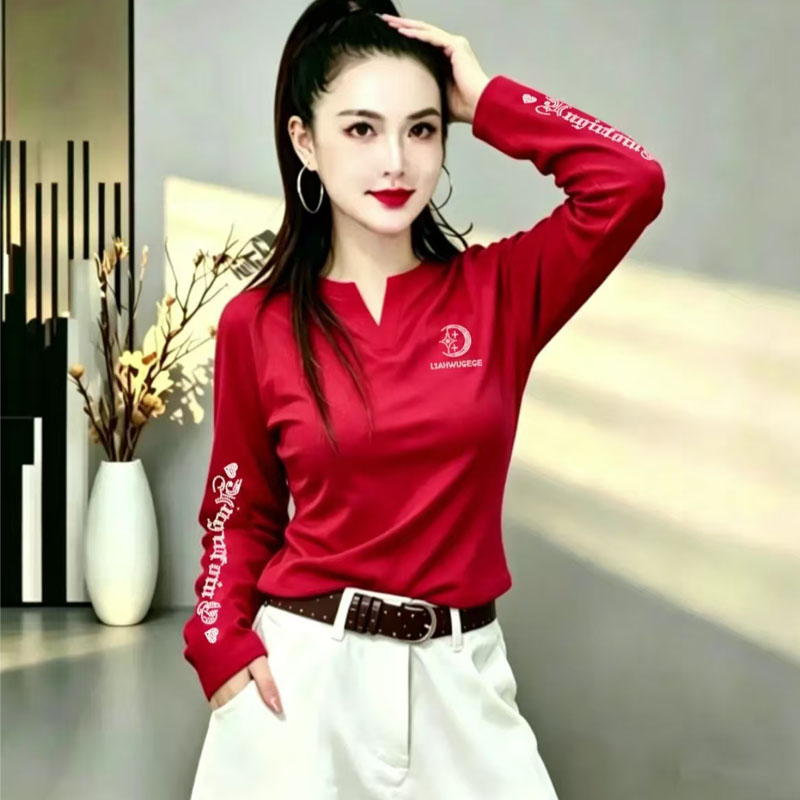 秋新款广场舞服装上衣女棉V领烫钻长袖弹力休闲运动跳操鬼步舞蹈