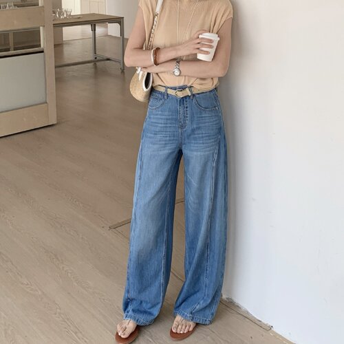 26夏上新 冰凉薄款防晒 窄阔腿牛仔裤女夏弯刀剪裁遮胯显瘦长裤子