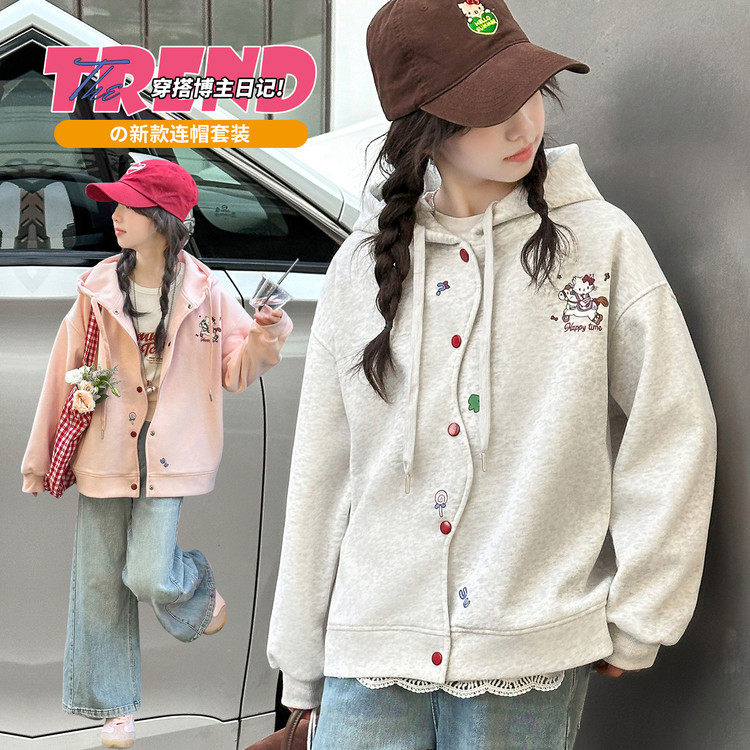 女童外套休闲甜美卡通印花连帽开衫卫衣套装女春秋宽松韩版2件套,童装/婴儿装/亲子装,套装,淘宝优惠券,粉丝福利购,淘宝优惠卷