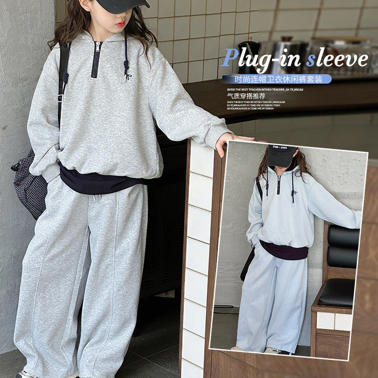 女童休闲卫衣套装秋季新款韩版洋气连帽拉链上衣阔腿裤两件套刺绣,童装/婴儿装/亲子装,套装,淘宝优惠券,粉丝福利购,淘宝优惠卷