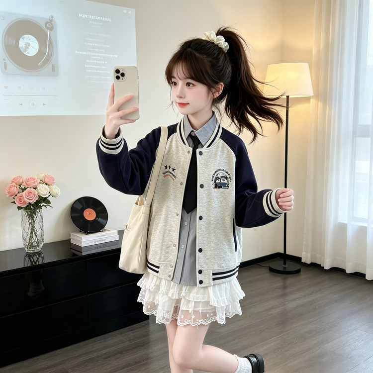 长袖运动女大童棒球服外套春秋