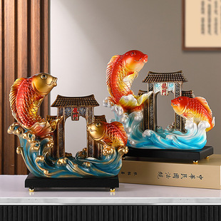 樹脂魚躍龍門擺件客廳辦公室書房桌面裝 飾品創(chuàng)意開業(yè)禮品喬遷送禮