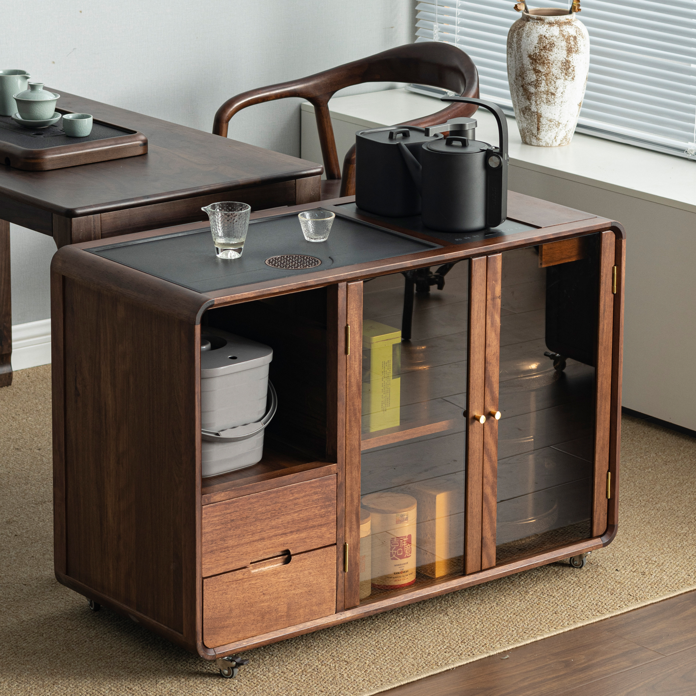 实木茶柜大号茶水柜胡桃木茶车