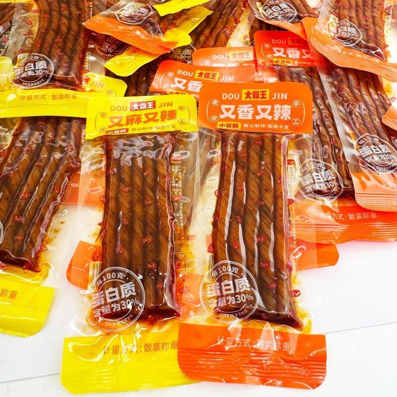 大霸王小豆筋又麻又辣素蹄筋素香辣条酒鬼豆筋麻辣味豆皮卷湖零食