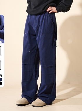 LOADMIND美式法工复古工装休闲铆钉宽松阔腿裤子男直筒长裤子男潮