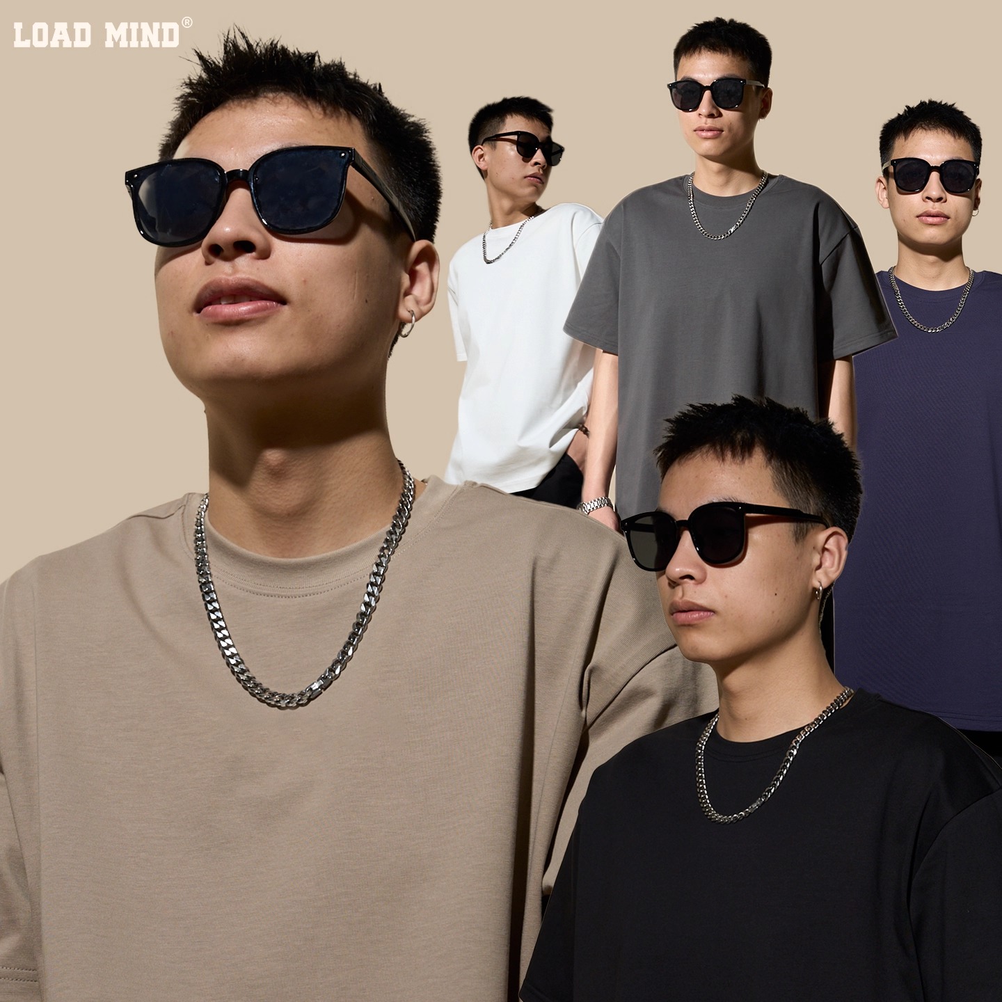 LOADMIND夏季美式复古300g重磅圆领短袖t恤衫男半袖正肩宽松短袖