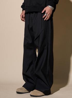 LOADMIND美式潮褶皱西裤垂感直筒阔休闲宽松直筒裤子男cleanfit潮