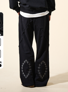 LOADMIND美式复古休闲卫裤弯刀刺绣长裤宽松阔腿直筒百搭裤子男潮