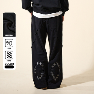 宽松阔腿直筒百搭裤 弯刀刺绣长裤 子男潮 复古休闲卫裤 LOADMIND美式