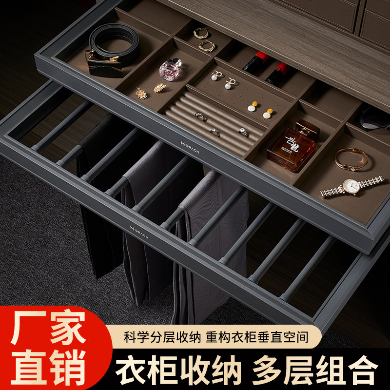 衣柜拉篮抽屉式多功能裤架衣帽间分类盒抽拉皮革首饰内衣盒格子抽