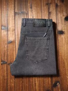 BURUEULLR欧洲站高端烟灰水洗春夏季薄款直筒修身男士商务牛仔裤