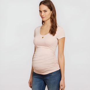 时尚 t恤打底衫 上班职业装 孕妇衫 上衣 欧美孕妇夏短袖 中长款 针织衫