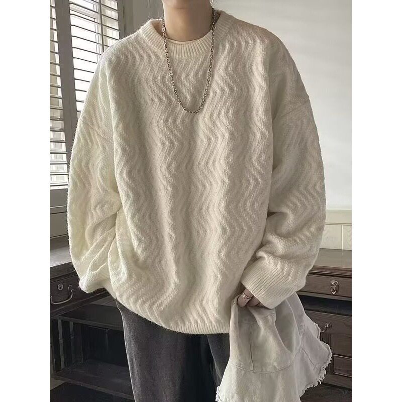 毛衣男秋季新款软糯风日系慵懒风套头针织衫情侣装纯色休闲外套男