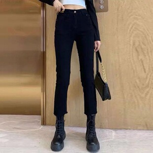 七八九分矮小个子加绒直筒牛仔裤女潮流百搭冬季新款直筒烟管裤子