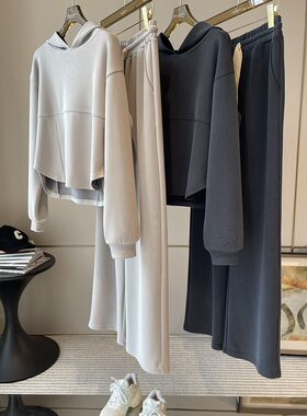 灰色活泼减龄网红炸街休闲运动服卫衣两件套装年春季新款女装