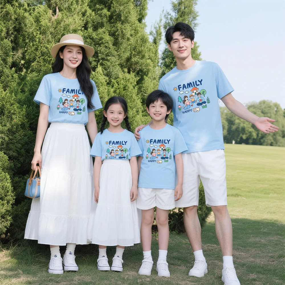 夏季纯棉卡通亲子短袖T恤套装