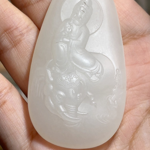 和田玉羊脂白玉普贤挂件
