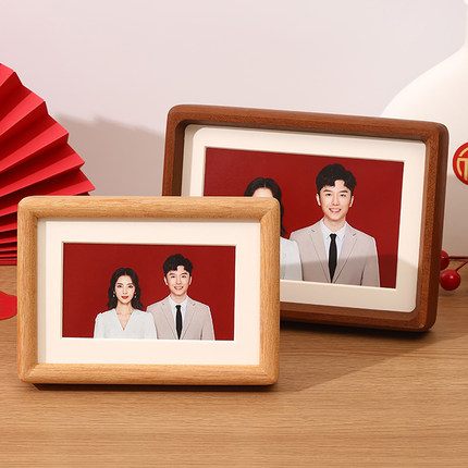结婚登记照摆台结婚照结婚证高级实木高端相框轻奢创意风周年纪念