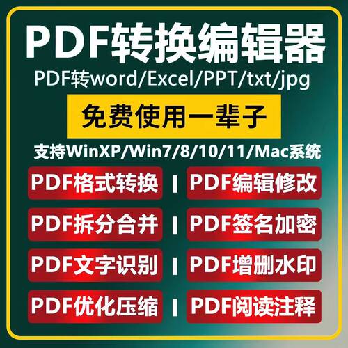 PDF编辑器软件安装包PDF转word转ppt文件图片修改拆分合并阅读